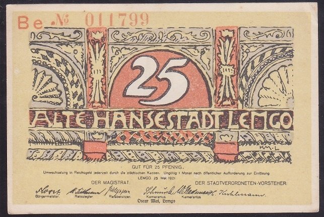 ALMANYA 25 PFENNİNG NOTGELD 1921 ÇİL