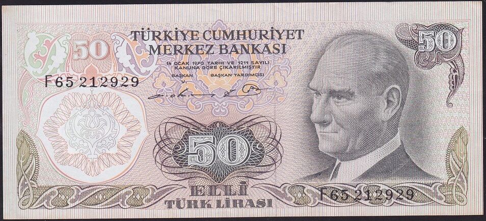 6.Emisyon 1.Tertip 50 Lira F65 212929 Çok Çok Temiz+