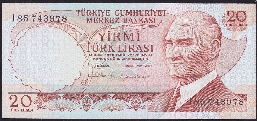 6.Emisyon 4.Tertip 20 Lira I85 743978 Çil