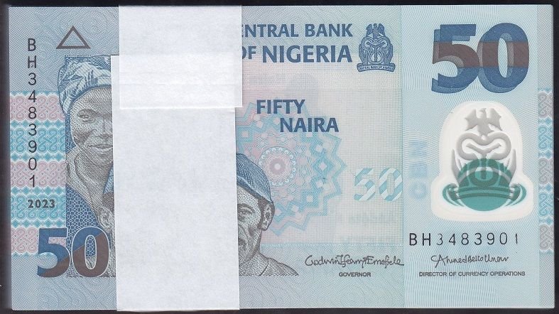 Nijerya 50 Naira 2023 Çil Deste (100 Adet) Polimer