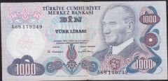 6.Emisyon 1.Tertip 1000 Lira A68 179249 Çok Temiz ( Düzeltme var )
