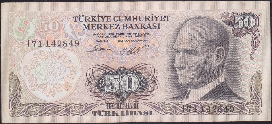 6.Emisyon 2.Tertip 50 Lira I71 142849 Çok Temiz