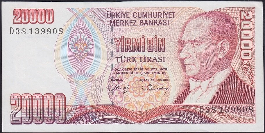 7.Emisyon 1.Tertip 20000 Lira D38 139808 Çilaltı Çil