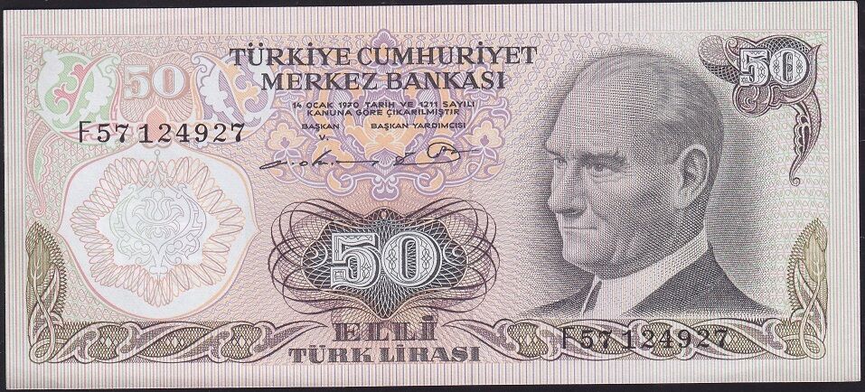 6.Emisyon 1.Tertip 50 Lira F57 124927 Çilaltı