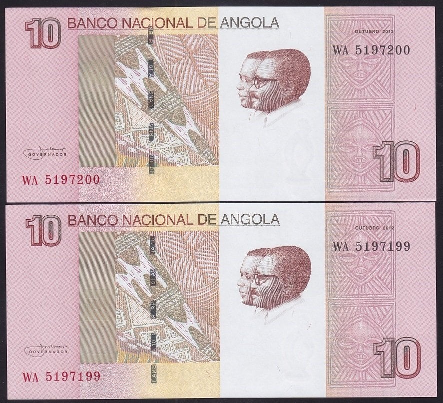 ANGOLA 10 KWANZAS 2012 ÇİL SERİ TAKİPLİ 2 ADET 199 - 200