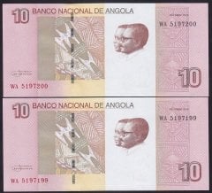 ANGOLA 10 KWANZAS 2012 ÇİL SERİ TAKİPLİ 2 ADET 199 - 200