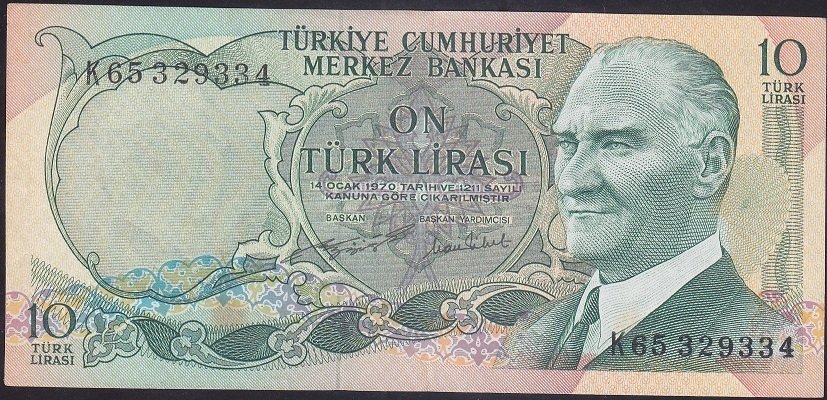 6.EMİSYON 2.TERTİP 10 LİRA K65 329334 ÇOK ÇOK TEMİZ + eski para alan yerler