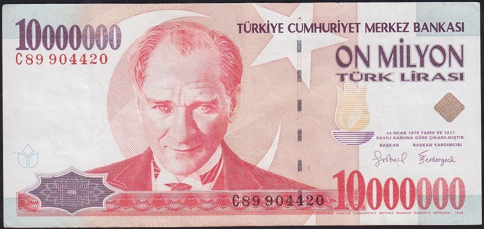 7.Emisyon 10 000 000 Lira C89 904420 Çok Temiz+