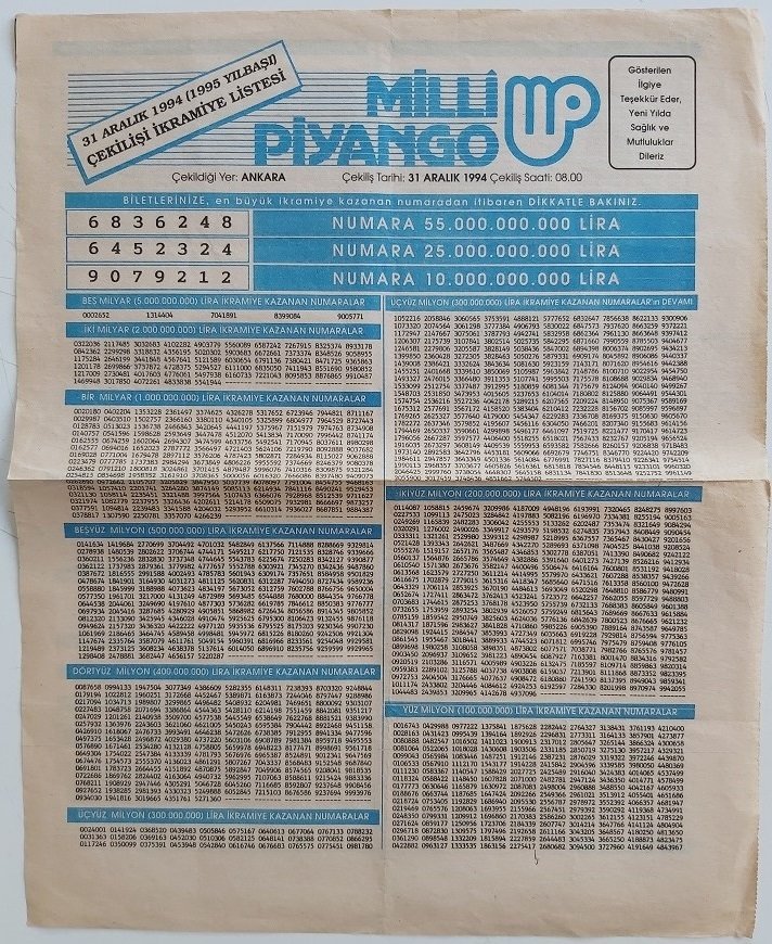 1994 31 Aralık Milli Piyango Listesi