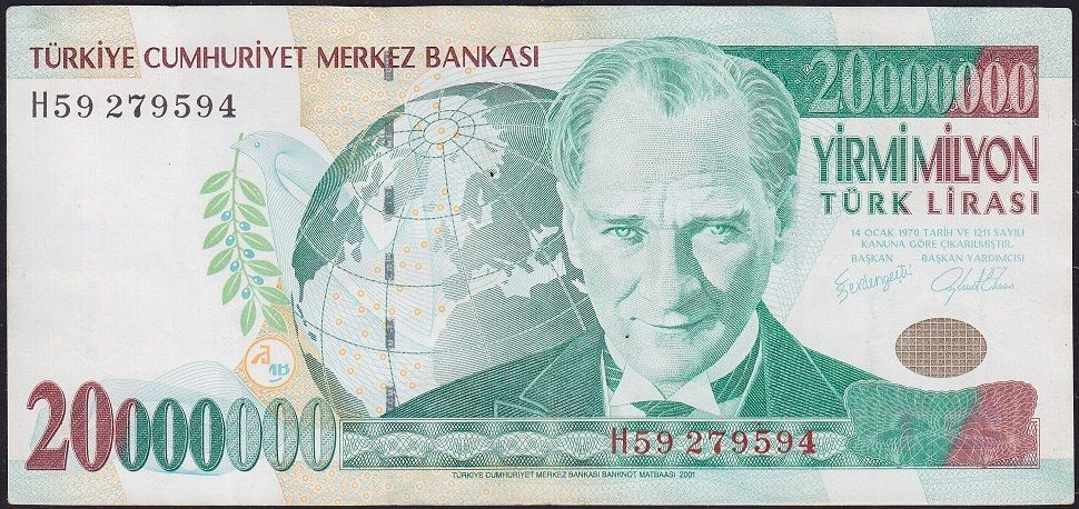 7.Emisyon 20 000 000 Lira H59 279594 Çok Temiz+