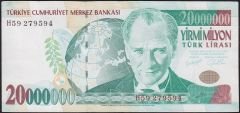 7.Emisyon 20 000 000 Lira H59 279594 Çok Temiz+