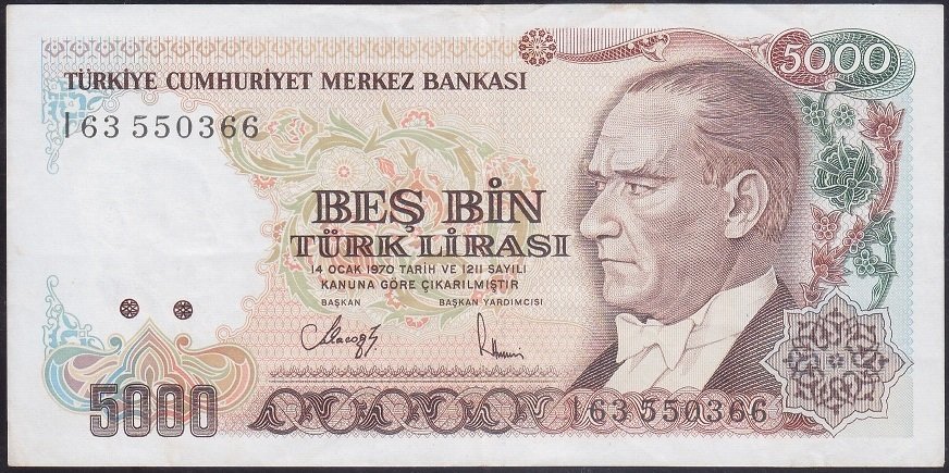 7.EMİSYON 4.TERTİP 5000 LİRA I63 550366 ÇÇT + eski kağıt para değerleri