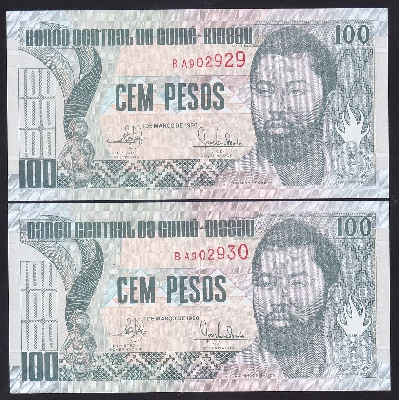 GUİNE BİSSAU 100 PESOS 1990 ÇİL SERİ TAKİPLİ 2 ADET 2929 - 2930