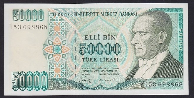 7.EMİSYON 1.TERTİP 50000 LİRA I53 698868 ÇİLALTI ÇİL