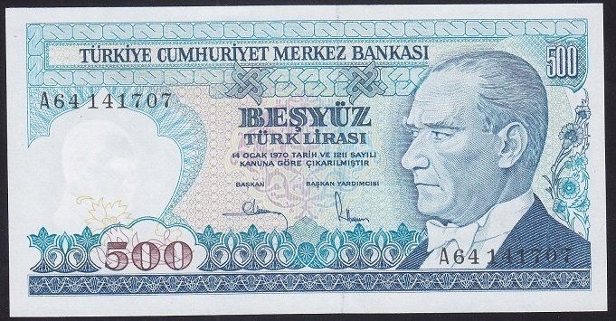 7.EMİSYON 1.TERTİP 500 LİRA A64 141707 ÇİLALTI ÇİL