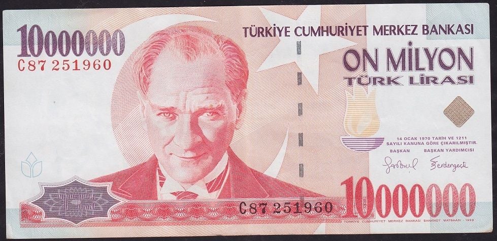 7.Emisyon 10 000 000 Lira C87 251960 Çok Çok Temiz+