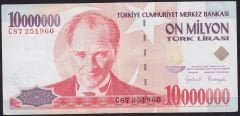 7.Emisyon 10 000 000 Lira C87 251960 Çok Çok Temiz+