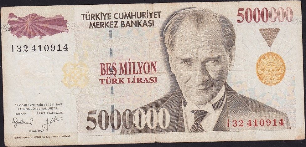 7.Emisyon 5 000 000 Lira I32 410914 Çok Temiz