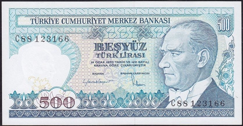 7.Emisyon 2.Tertip 500 Lira C88 123166 Çil