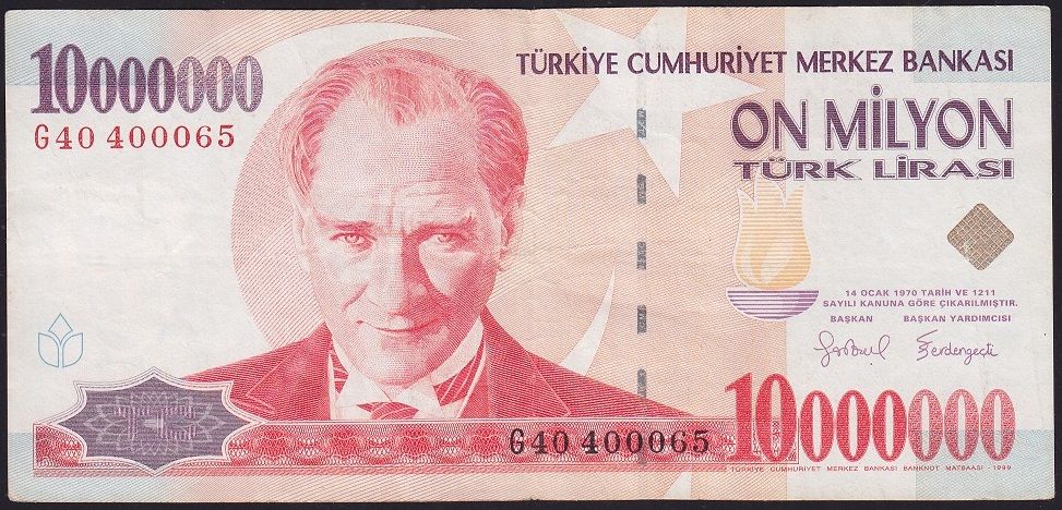 7.Emisyon 10 000 000 Lira G40 400065 Çok Temiz+