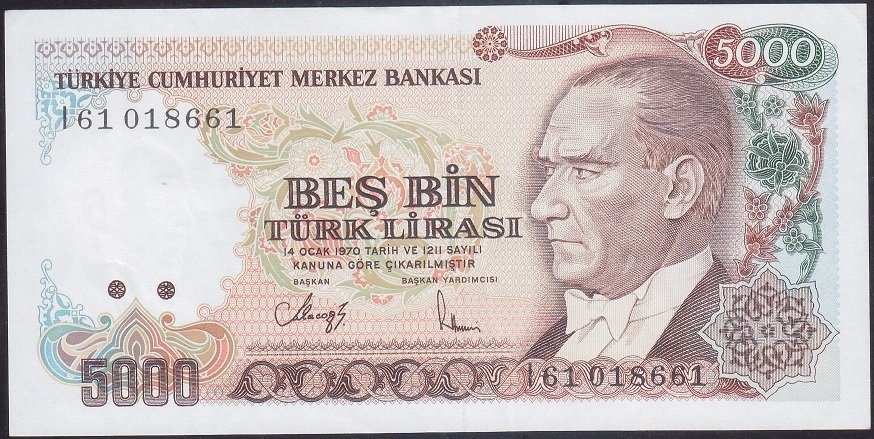 7.EMİSYON 4.TERTİP 5000 LİRA I61 018661 ÇÇT +