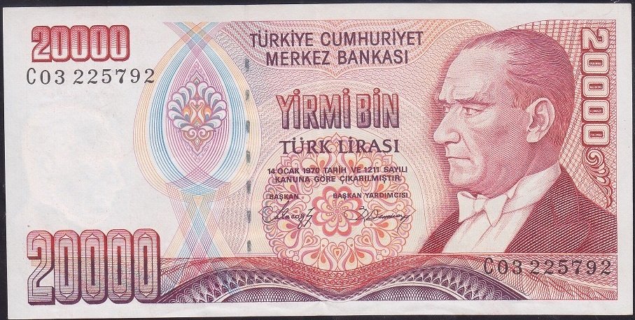 7.Emisyon 1.Tertip 20000 Lira C03 225792 Çilaltı