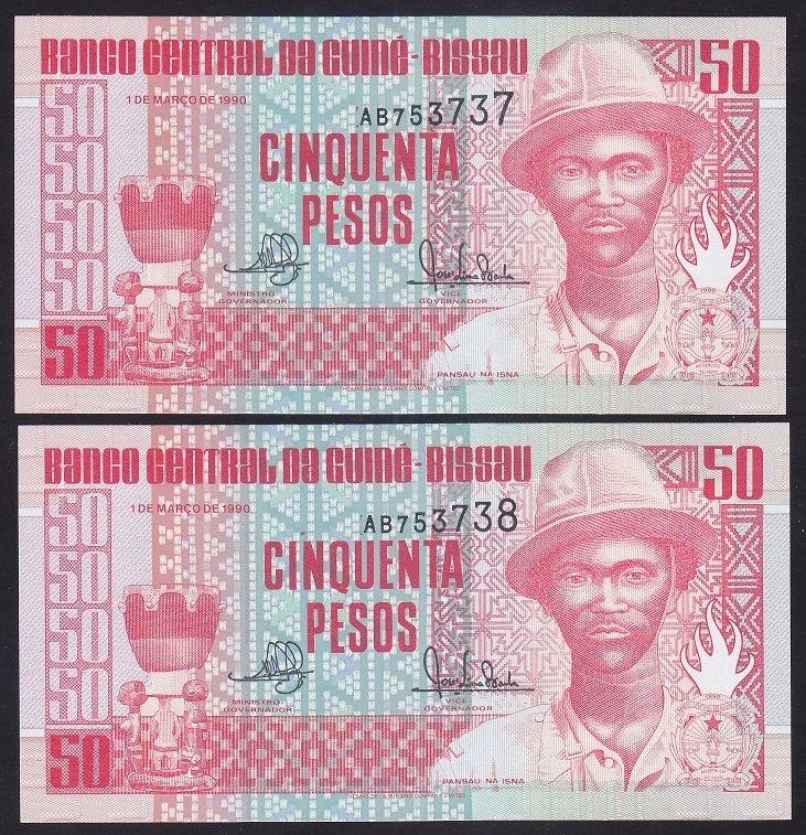 GUİNE BİSSAU 50 PESOS 1990 ÇİL SERİ TAKİPLİ 2 ADET 3737 - 3738