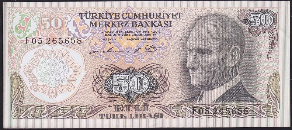 6.Emisyon 1.Tertip 50 Lira F05 265658 Çilaltı Çil