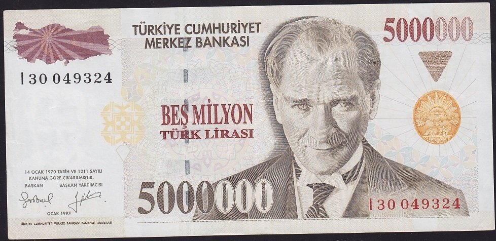 7.Emisyon 5 000 000 Lira I30 049324 Çok Çok Temiz