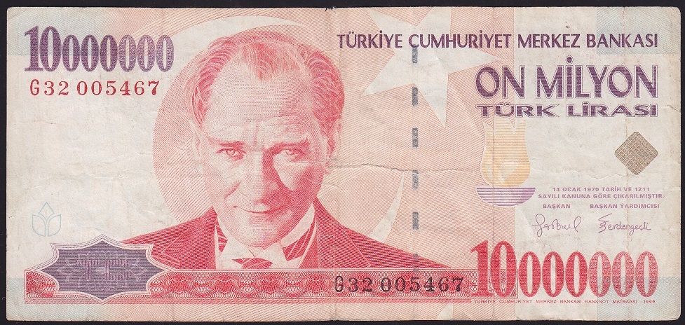 7.Emisyon 10 000 000 Lira G32 005467 Çok Temiz