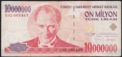 7.Emisyon 10 000 000 Lira G32 005467 Çok Temiz