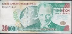 7.Emisyon 20 000 000 Lira H65 951743 Temiz
