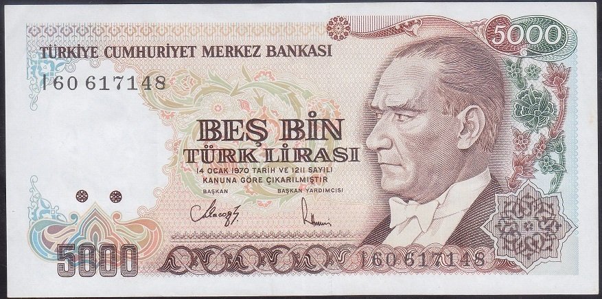 7.EMİSYON 4.TERTİP 5000 LİRA I60 617148 ÇÇT +
