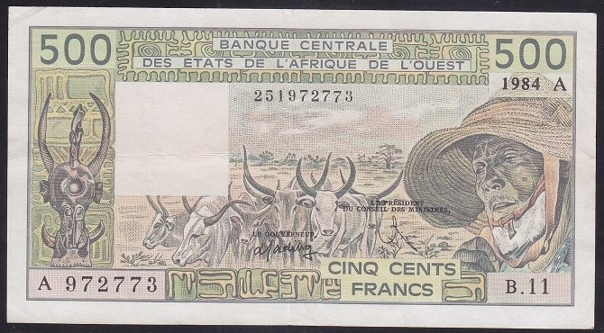 West African States 500 Frank 1984 Ççt (A) Pick 106Ag Fildişi Sahilleri