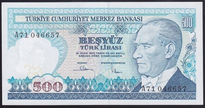 7.EMİSYON 1.TERTİP 500 LİRA A71 046657 ÇİL