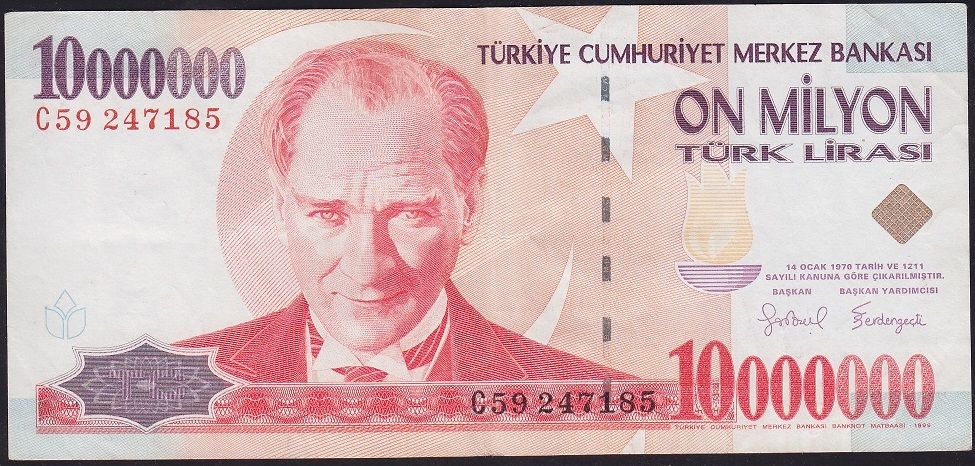 7.Emisyon 10 000 000 Lira C59 247185 Çok Temiz+