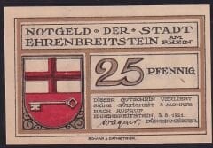 Almanya 25 Pfennig Notgeld 1921 Çil Filigranlı