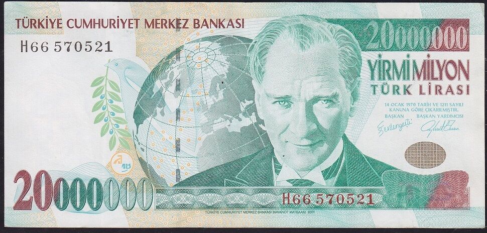 7.Emisyon 20 000 000 Lira H66 570521 Çok Temiz+