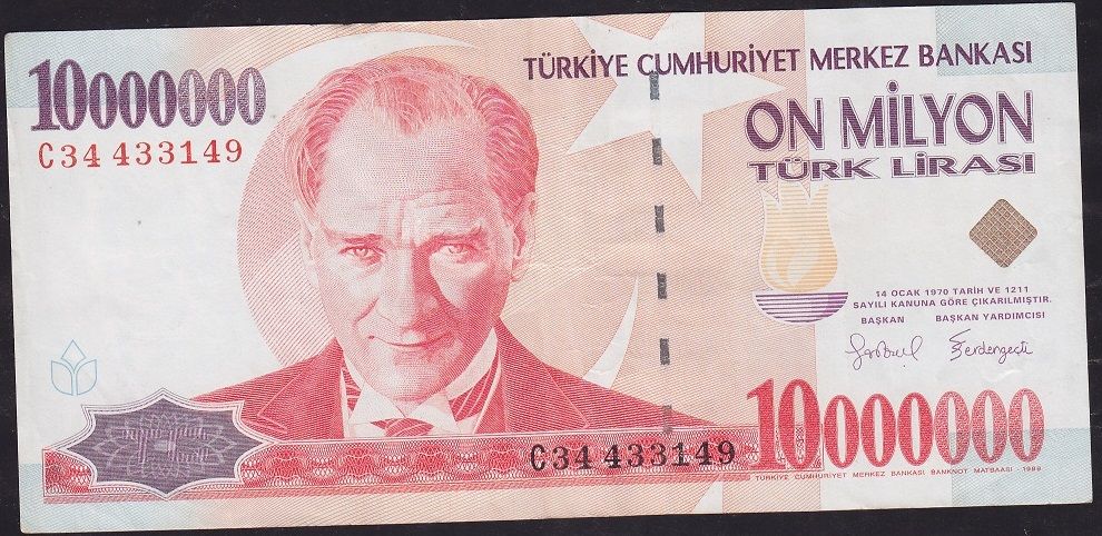 7.Emisyon 10 000 000 Lira C34 433149 Çok Temiz+