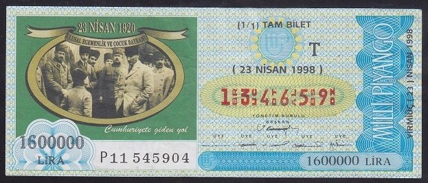 1998 23 NİSAN TAM BİLET eski para mezat