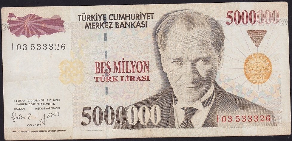 7.Emisyon 5 000 000 Lira I03 533326 Çok Temiz