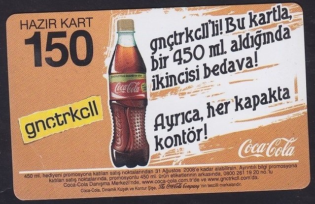 TURKCELL HAZIR KART 150 KONTÖR COCA COLA SKT 2010