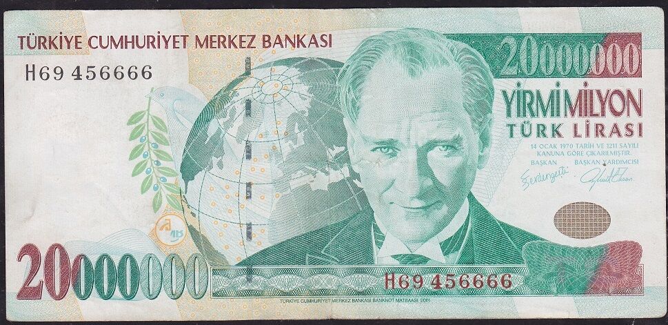 7.Emisyon 20 000 000 Lira H69 456666 Çok Temiz