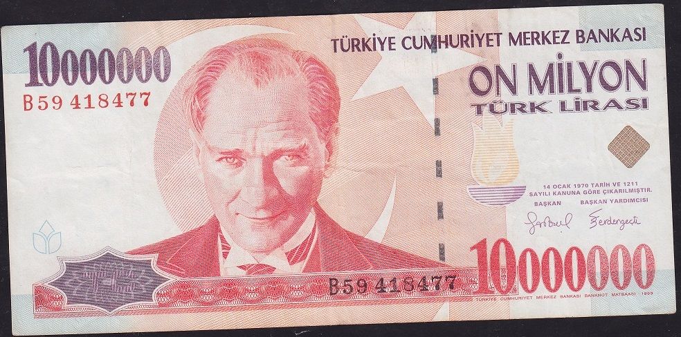 7.Emisyon 10 000 000 Lira B59 418477 Çok Temiz