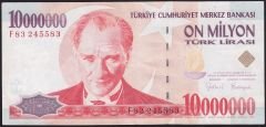 7.Emisyon 10 000 000 Lira F83 245583 Çok Temiz+