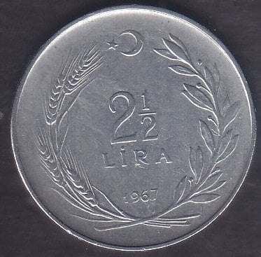 1967 YILI 2.5 LİRA ( DÜZ )