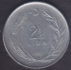 1967 YILI 2.5 LİRA ( DÜZ )