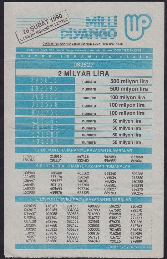 1990 28 ŞUBAT PİYANGO LİSTESİ