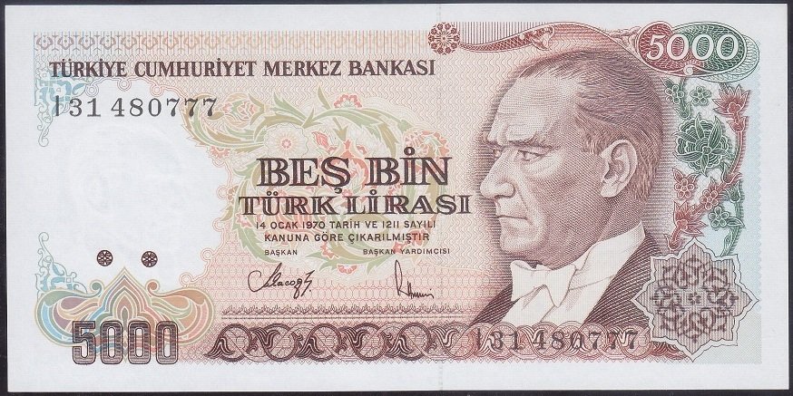 7.EMİSYON 4.TERTİP 5000 LİRA I31 480777 ÇİL