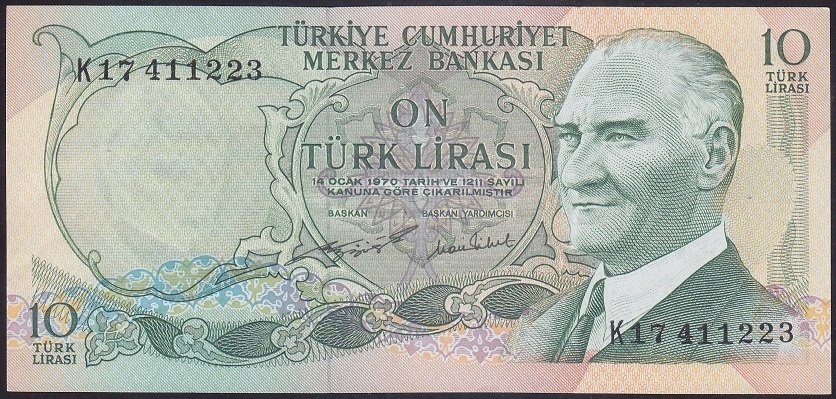 6.EMİSYON 2.TERTİP 10 LİRA K17 411223 ÇÇT ÇİLALTI eski kağıt para koleksiyon